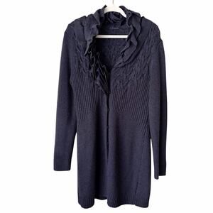 Elie Tahari | 100% Merino Wool Knit Sweater Button Front Charcoal Gray Small